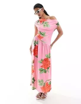 ASOS DESIGN 3 Красное асимметричное платье макси с рукавом и заниженной линией талии