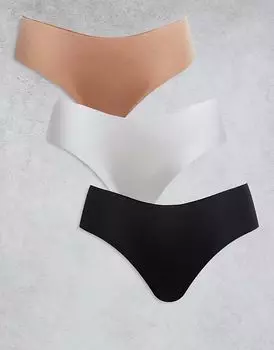 ASOS DESIGN, 3 пары трусиков-бразильеров без VPL и кружевных трусиков черного, белого и бежевого цветов