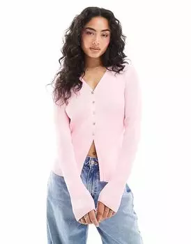 ASOS DESIGN аккуратный приталенный кардиган с разрезом спереди розового цвета
