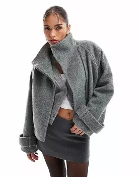 ASOS DESIGN – элегантная байкерская куртка графитового цвета с высоким воротником из ворсового материала