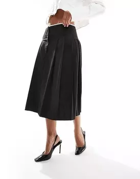 ASOS DESIGN – элегантная юбка миди графитового цвета со складками и необработанным краем
