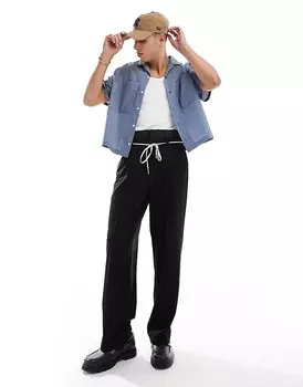 ASOS DESIGN – элегантные брюки графитового цвета с широкими штанинами и двойной талией