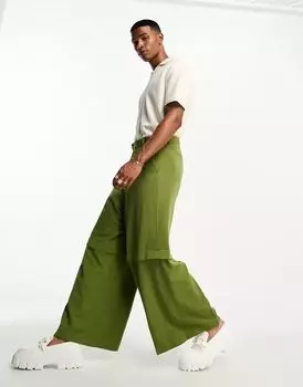 ASOS Design – элегантные двухслойные брюки зеленого цвета с очень широкими штанинами