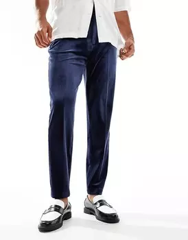 ASOS DESIGN – элегантные зауженные бархатные брюки темно-синего цвета
