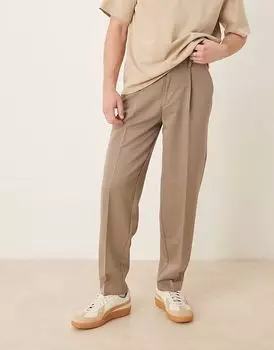 ASOS DESIGN элегантные зауженные брюки свободного кроя со складкой спереди в цвете темный камень