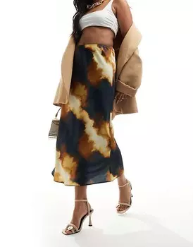 ASOS DESIGN – Асимметричная атласная юбка миди с абстрактным леопардовым принтом