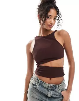 ASOS DESIGN – Асимметричная майка шоколадно-коричневого цвета с асимметричными декоративными вырезами