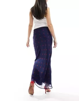 ASOS DESIGN – Асимметричная шифоновая юбка макси синего цвета в красный горошек