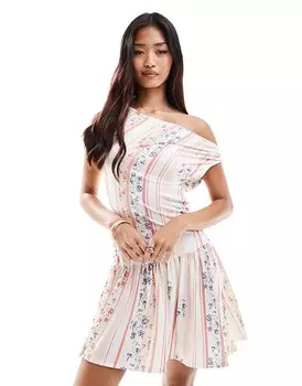 ASOS DESIGN – Асимметричное мини-платье с драпировкой в мелкий узор и в полоску