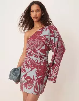 ASOS DESIGN асимметричное мини-платье с одним рукавом и принтом пальм