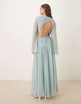 ASOS DESIGN асимметричное платье макси с заниженной талией и открытой спиной светло-голубого цвета