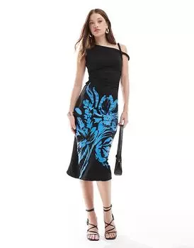 ASOS DESIGN асимметричное платье миди с цветочным принтом и перекрученными бретелями