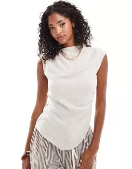 ASOS DESIGN – Асимметричный элегантный топ из натурального льна с высоким воротником и драпированной деталью
