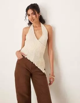 ASOS DESIGN асимметричный топ с бретелью через шею и текстурой цвета экрю