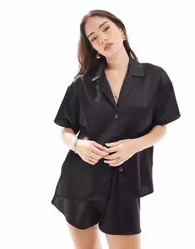 ASOS DESIGN атласная рубашка черного цвета