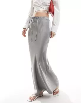 ASOS DESIGN – Атласная юбка-макси дымчато-серого цвета с асимметричным кроем и поясом на талии