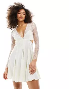 ASOS DESIGN – атласное мини-платье с вырезами на талии и кремово-белым кружевом