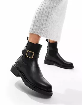 ASOS DESIGN – Aurora – Черные ботильоны на плоской подошве с ремешком с пряжкой