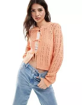 ASOS DESIGN – Ажурный кардиган персикового цвета, завязанный спереди