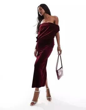 ASOS DESIGN – бархатное платье миди бордового цвета с декоративным вырезом