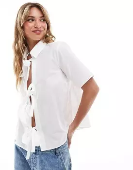 ASOS DESIGN – белая блузка из поплина с завязками спереди