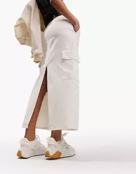 ASOS DESIGN – Белая джинсовая юбка-парашют средней длины с карманами-карго
