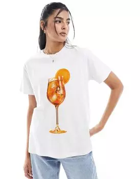 ASOS DESIGN – белая футболка классического кроя с оранжевым принтом в виде напитка