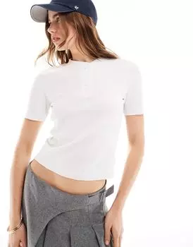 ASOS DESIGN – белая футболка на пуговицах с короткими вафельными рукавами