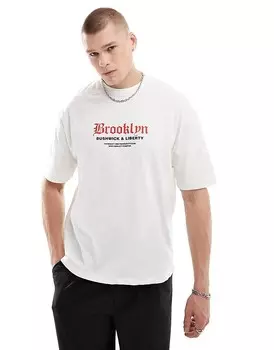 ASOS DESIGN — Белая футболка oversize с надписью Brooklyn на груди