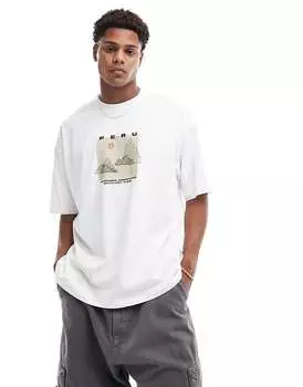 ASOS DESIGN – Белая> Футболка Oversize с пейзажным принтом на груди