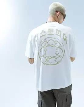 ASOS DESIGN — белая футболка оверсайз плотностью 220 г/м с принтом на спине