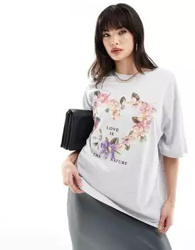 ASOS DESIGN – белая футболка оверсайз с цветочным принтом в форме сердечка