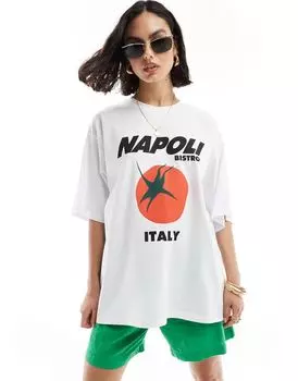 ASOS DESIGN – белая футболка оверсайз с изображением помидоров и надписью «Наполи»