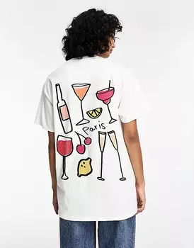 ASOS DESIGN — Белая футболка оверсайз с изображением Парижа, сыра и вина