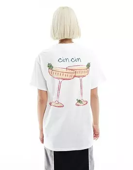 ASOS DESIGN – белая футболка оверсайз с коктейльным принтом на спине
