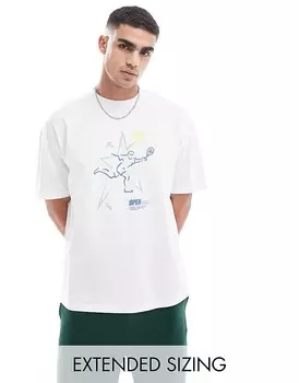 ASOS DESIGN – белая футболка оверсайз с принтом на вырезе