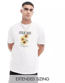 ASOS DESIGN – белая футболка оверсайз с принтом на вырезе