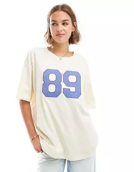 ASOS DESIGN – белая футболка оверсайз со спортивной вставкой из денима