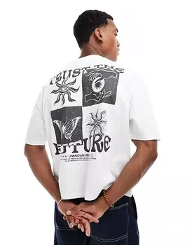 ASOS DESIGN – Белая футболка оверсайз свободного кроя с принтом на спине