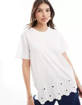 ASOS DESIGN – Белая футболка с вышитой отделкой