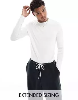 ASOS DESIGN – белая футболка в рубчик с облегающим силуэтом и длинными рукавами