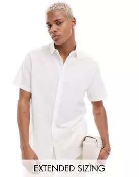 ASOS DESIGN — Белая классическая рубашка из смесового льна классического кроя