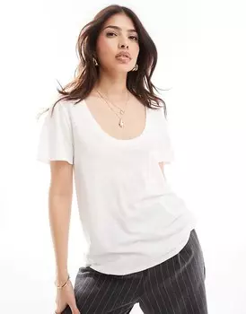 ASOS DESIGN – Белая льняная футболка с овальным воротником и нагрудным карманом