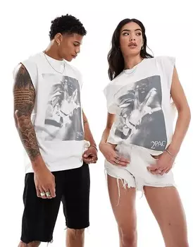 ASOS DESIGN = белая майка унисекс кремового цвета с графическим принтом Тупака