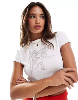 ASOS DESIGN – Белая облегающая футболка с рисунком, украшенная стразами и надписью Rodeo Baby=
