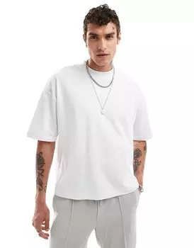 ASOS DESIGN – белая плотная футболка свободного кроя с высоким вырезом