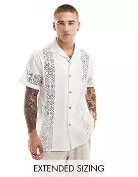 ASOS DESIGN – Белая повседневная рубашка с короткими рукавами, воротником с лацканами и кружевными вставками