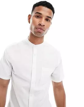 ASOS DESIGN – белая приталенная рубашка с воротником стойкой и карманами
