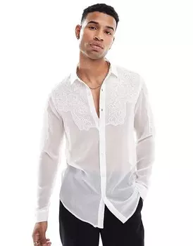 ASOS DESIGN – белая прозрачная рубашка с цветочной вышивкой