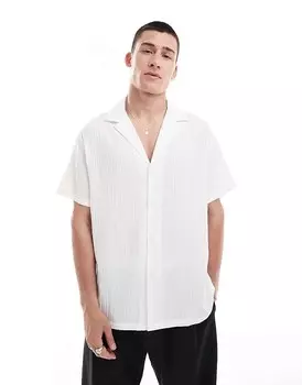 ASOS DESIGN Белая рубашка повседневного кроя с короткими рукавами и широким воротником с лацканами